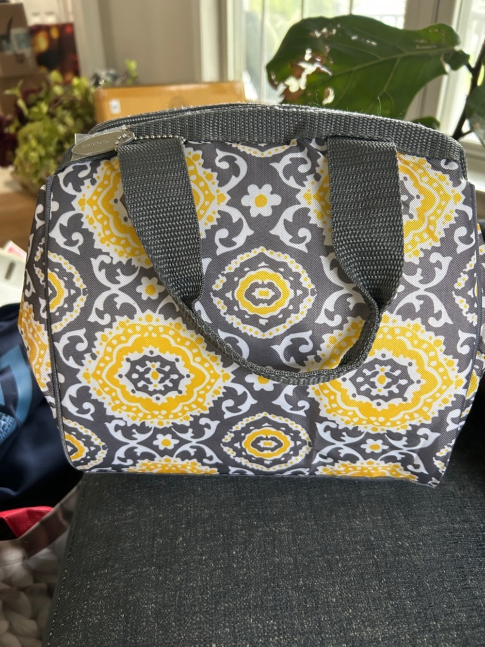 Insulated Gray and Yellow Patterned Lunch Tote - Compact Food Storage Bag